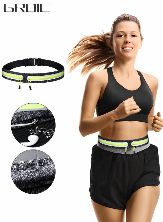 GROIC Sports Running Belt Outdoor Dual Pouch Sweat-proof Reflective Slim Waist Pack Fitness Workout Waistband for Jogging Gym Travel Exercise - Image 1