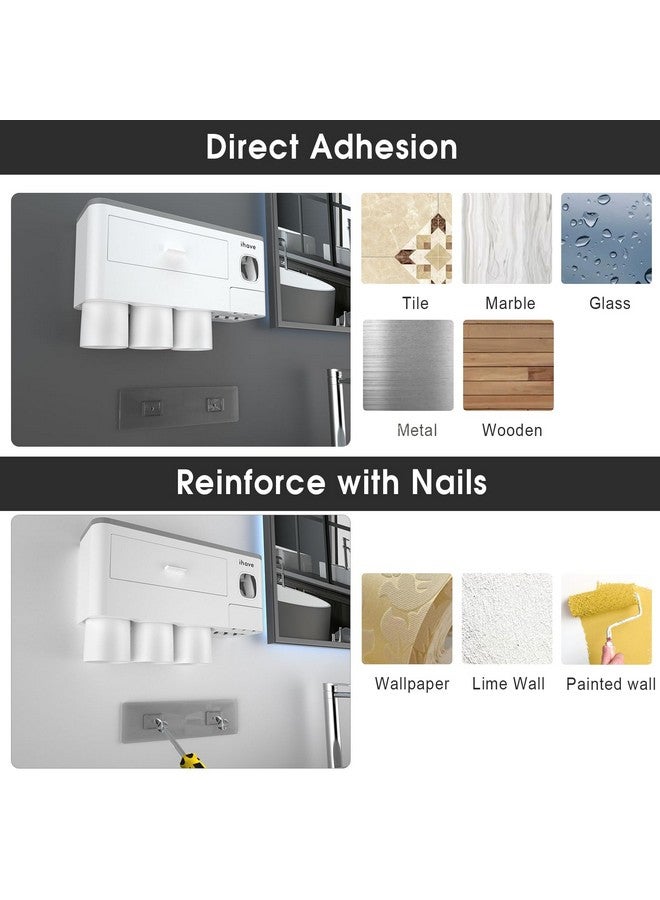 iHave حاملات فرشاة الأسنان iHave للحمامات، حامل فرشاة الأسنان 3 أكواب مثبت على الحائط مع موزع معجون الأسنان - صينية بسعة كبيرة، درج تجميل - ملحقات الحمام وتنظيم تخزين الحمام - Image 4