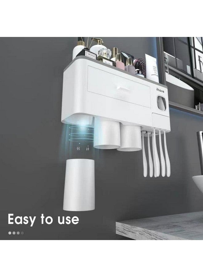 iHave حاملات فرشاة الأسنان iHave للحمامات، حامل فرشاة الأسنان 3 أكواب مثبت على الحائط مع موزع معجون الأسنان - صينية بسعة كبيرة، درج تجميل - ملحقات الحمام وتنظيم تخزين الحمام - Image 3