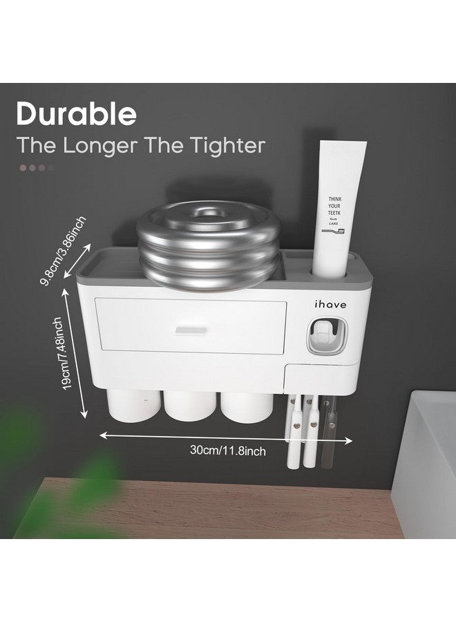 iHave حاملات فرشاة الأسنان iHave للحمامات، حامل فرشاة الأسنان 3 أكواب مثبت على الحائط مع موزع معجون الأسنان - صينية بسعة كبيرة، درج تجميل - ملحقات الحمام وتنظيم تخزين الحمام - Image 5