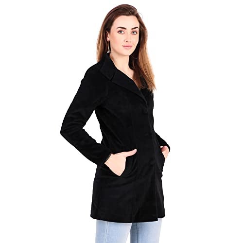 MUTEME Long Black Winter Wear Velvet Jacket For Women-X L - Image 5