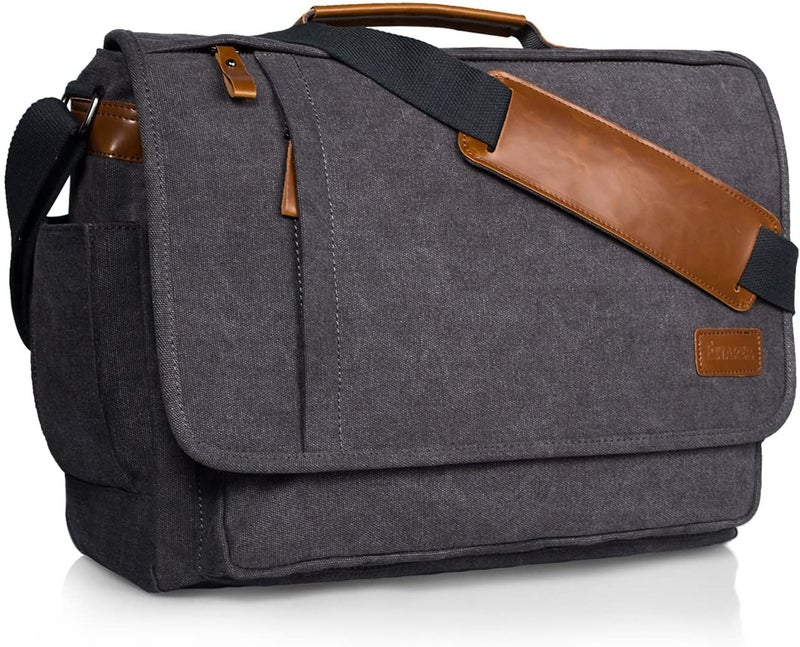 ESTARER Laptop Messenger Bag 17173 Inch Waterresistant Canvas Shoulder Bag for Work College Grey