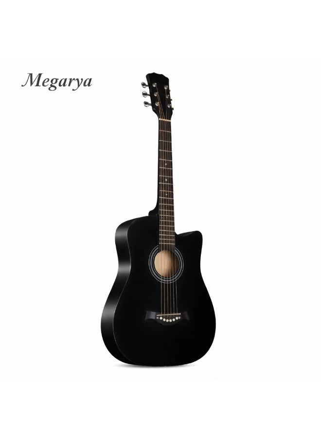 Megarya 38 Inch Basswood Folk Matte Acoustic Guitar for Beginners – Black Finish, Lightweight & Easy Play