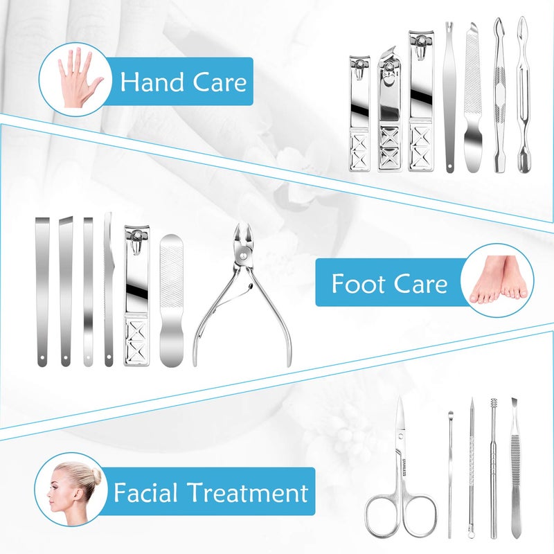 Teamkio 18pcs Manicure Set Pedicure Nail Clippers Set Travel Hygiene Kit Stainless Steel Professional Cutter Care Set Scissor Tweezers Knife Ear Pick Tools Grooming Kits with Leather Case - Image 3