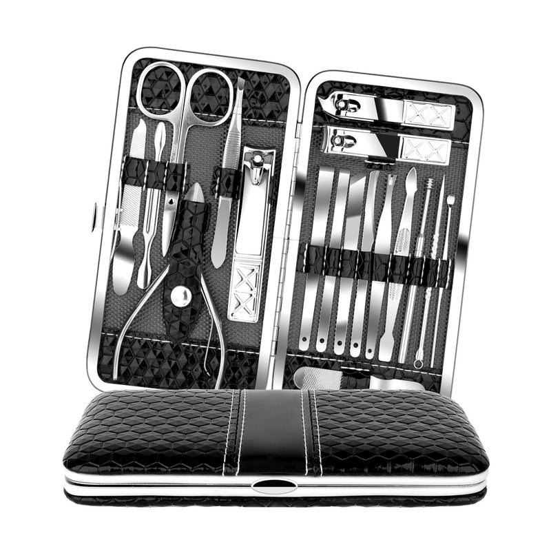 Teamkio 18pcs Manicure Set Pedicure Nail Clippers Set Travel Hygiene Kit Stainless Steel Professional Cutter Care Set Scissor Tweezers Knife Ear Pick Tools Grooming Kits with Leather Case - Image 1