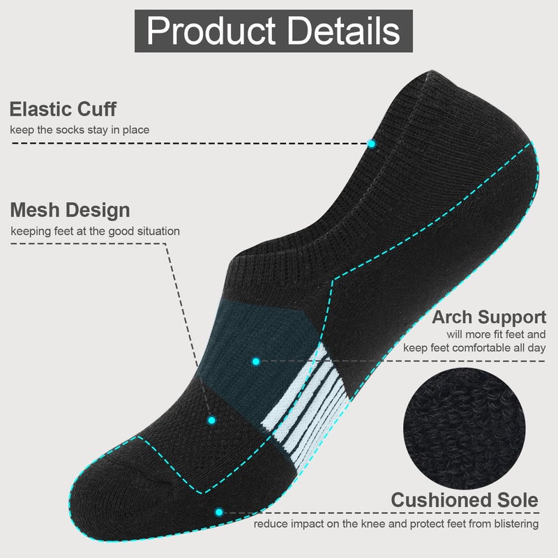 FAYBOX No Show Socks Womens Cushioned Low Cut Invisible Footies for Running Athletic Gym Ankle Socks 6 Pairs - Image 5