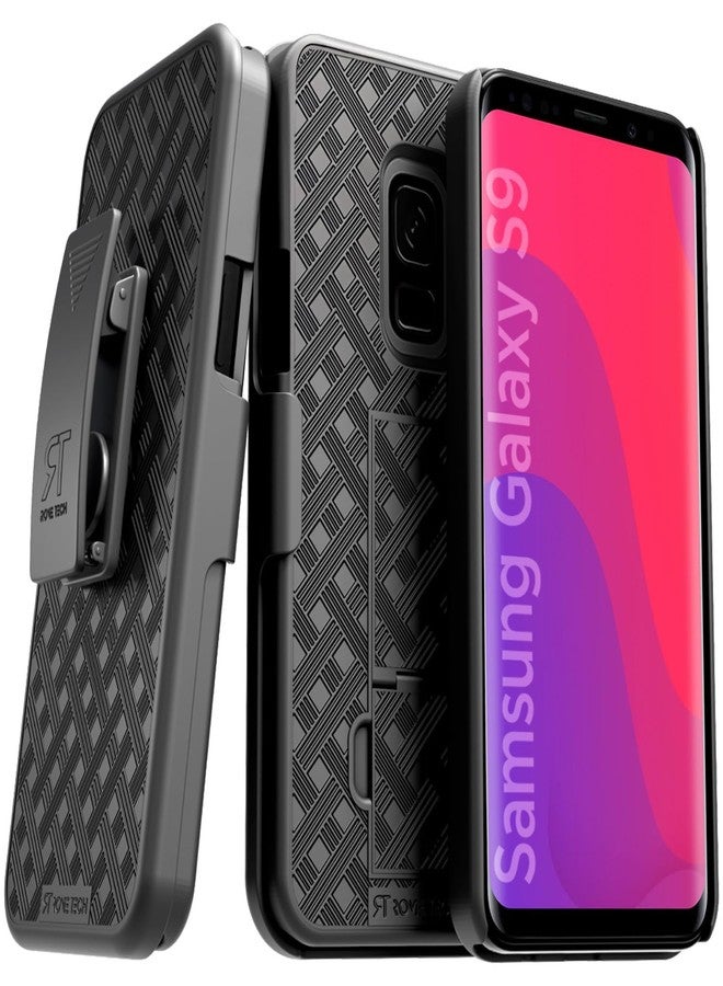 ROME TECH Designed for Samsung Galaxy S9 Case with Belt Clip Holster - Kickstand Cover Phone Case - Black - Image 1