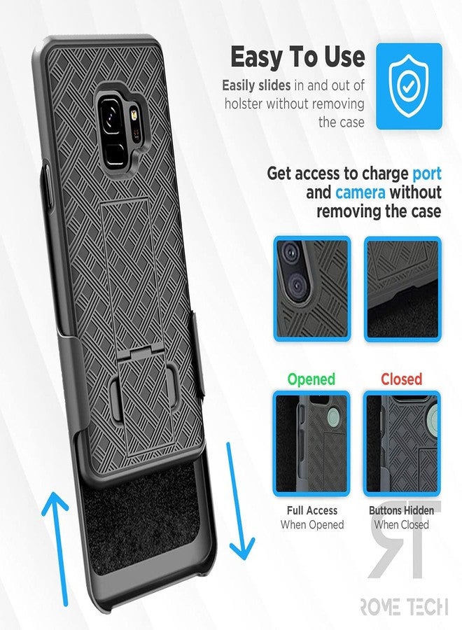 ROME TECH Designed for Samsung Galaxy S9 Case with Belt Clip Holster - Kickstand Cover Phone Case - Black - Image 4