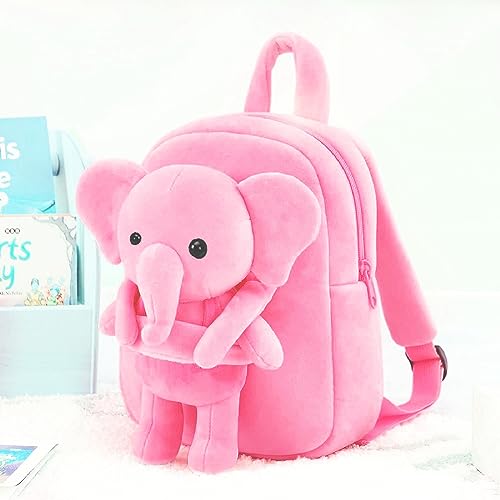 Frantic Kids Soft Animal Cartoon Travelling School Bag Soft Plush 1 Compartment Backpacks Boys Girls Baby for 2 to 5 Years Baby/Boys/Girls Nursery, Picnic,Preschool (FullBody_PinkElehpant) - Image 3