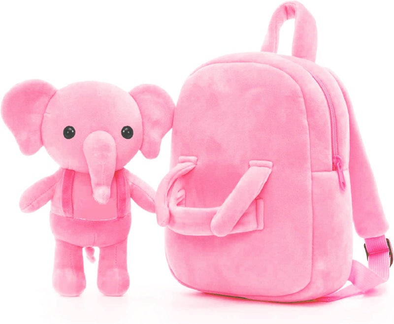 Frantic Kids Soft Animal Cartoon Travelling School Bag Soft Plush 1 Compartment Backpacks Boys Girls Baby for 2 to 5 Years Baby/Boys/Girls Nursery, Picnic,Preschool (FullBody_PinkElehpant) - Image 2