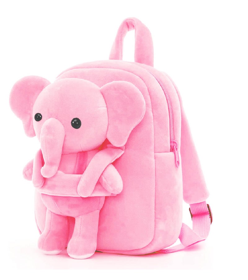 Frantic Kids Soft Animal Cartoon Travelling School Bag Soft Plush 1 Compartment Backpacks Boys Girls Baby for 2 to 5 Years Baby/Boys/Girls Nursery, Picnic,Preschool (FullBody_PinkElehpant) - Image 1
