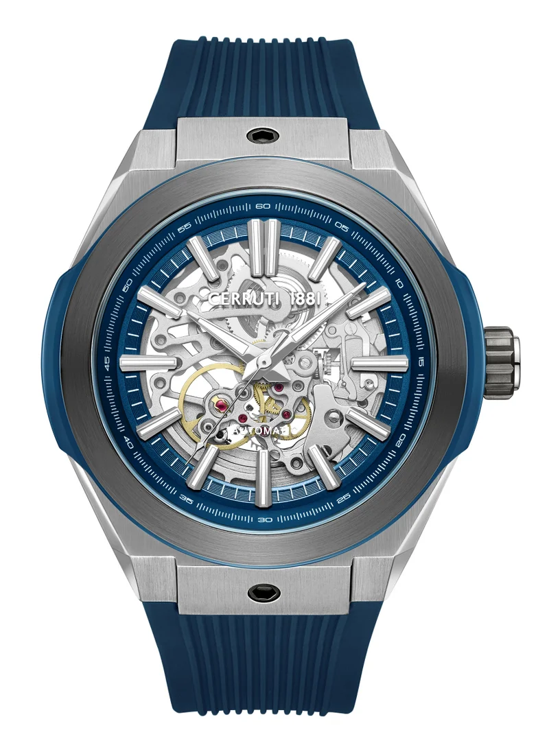 شيروتي 1881 Ruscello Automatic Watch for Men - Blue Case, Skeletonized Dial, Blue Silicone Strap