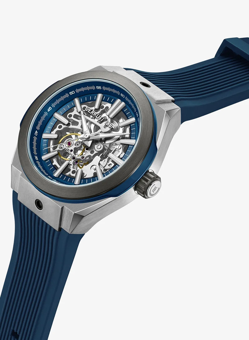 CERRUTI 1881 Ruscello Automatic Watch for Men - Blue Case, Skeletonized Dial, Blue Silicone Strap
