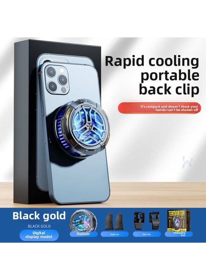 Mobile Phone Radiator Semiconductor Refrigeration Wireless Cooling Metal Back Clip Mute Cold Air Live Game Cooling Artifact-Product Color:F26 Magnetic Radiator + Versatile Clip * Digital Display Black Gold  - Image 1
