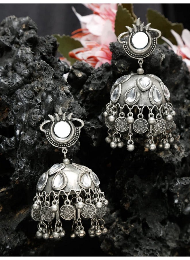 YouBella YouBella Jewellery Celebrity Inspired Oxidised Silver Big Size Jhumki Earrings for Girls and Women (Style 4)  - Image 4
