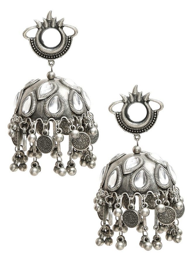 YouBella YouBella Jewellery Celebrity Inspired Oxidised Silver Big Size Jhumki Earrings for Girls and Women (Style 4)  - Image 1