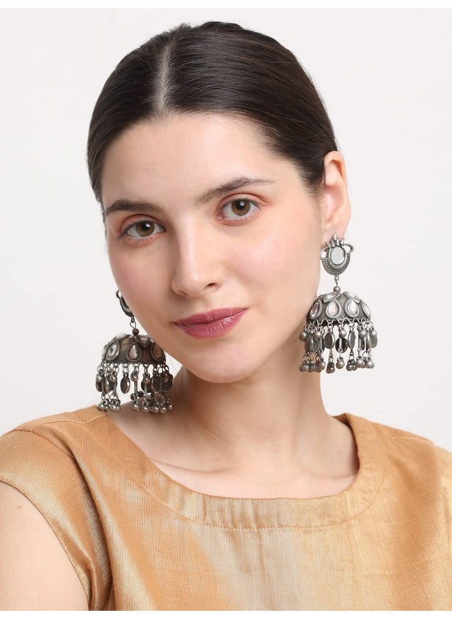 YouBella YouBella Jewellery Celebrity Inspired Oxidised Silver Big Size Jhumki Earrings for Girls and Women (Style 4)  - Image 3