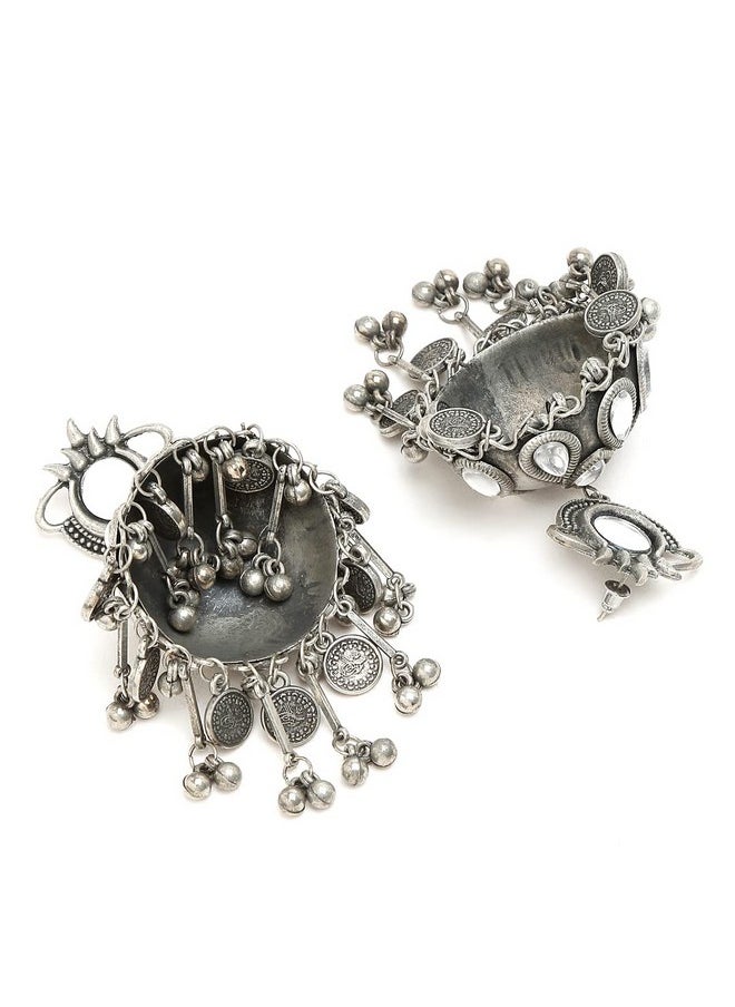 YouBella YouBella Jewellery Celebrity Inspired Oxidised Silver Big Size Jhumki Earrings for Girls and Women (Style 4)  - Image 5