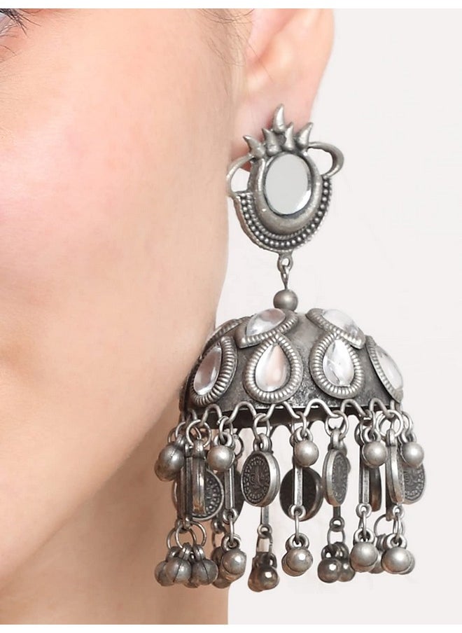 YouBella YouBella Jewellery Celebrity Inspired Oxidised Silver Big Size Jhumki Earrings for Girls and Women (Style 4)  - Image 2