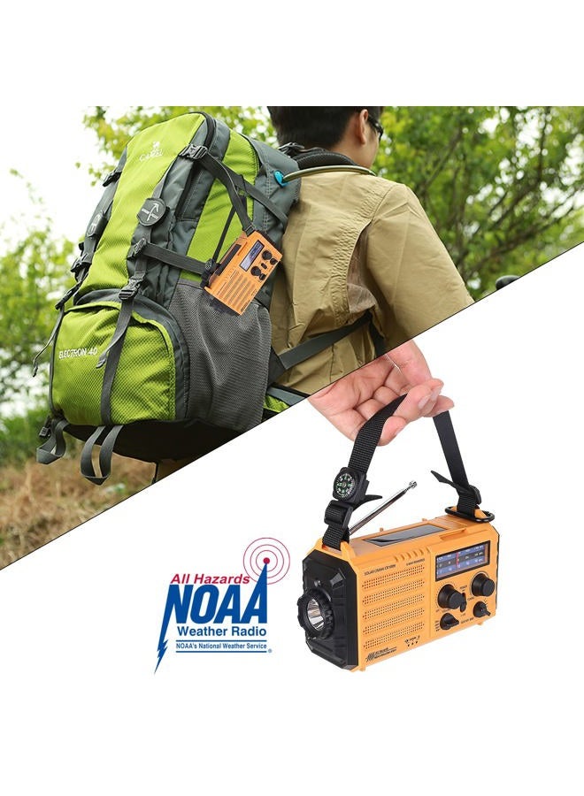 Raynic Weather Radio 5000 Solar Hand Crank Emergency Radio 5 Ways Powered AM/FM/SW/NOAA Weather Alert Portable Radio with Flashlight, Reading Lamp (Yellow) - Image 5