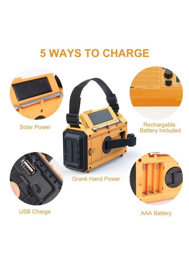 Raynic Weather Radio 5000 Solar Hand Crank Emergency Radio 5 Ways Powered AM/FM/SW/NOAA Weather Alert Portable Radio with Flashlight, Reading Lamp (Yellow) - Image 4