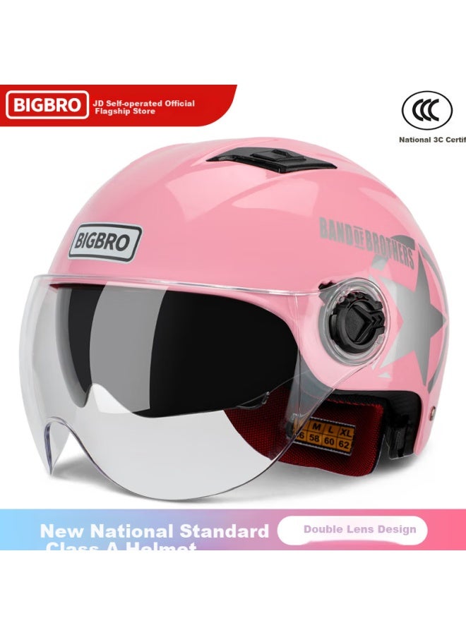 Bigbro X333 Pink New National Standard 3c Dual-lens Electric Motorcycle Safety Helmet, Riding Helmet For Men And Women, Sun Protection, Electric Scooter Summer Half Helmet