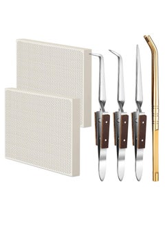 Excefore 6 Pcs Jewelry Soldering Kit Include 2 Honeycomb Soldering Block 1 Copper Tongs 3 Soldering Tweezers, Ceramic Soldering Boards Solder Plate Jewelers Making Melting Casting Tools Supplies  - Image 1