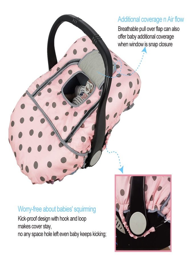 DODO NICI Carseat Cover Girls, Winter Baby car seat Covers for Infant car seat, Baby Carrier Cover Canopy, Window in Door Zipper Open, Thick Padded, Pink dots; - Image 4