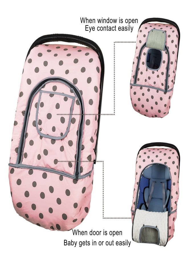 DODO NICI Carseat Cover Girls, Winter Baby car seat Covers for Infant car seat, Baby Carrier Cover Canopy, Window in Door Zipper Open, Thick Padded, Pink dots; - Image 2