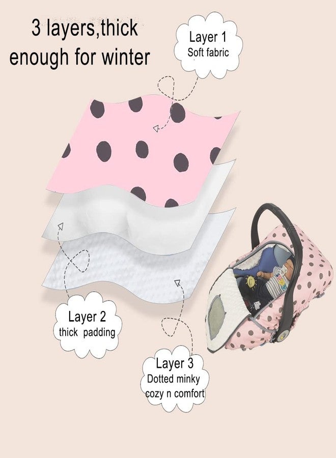 DODO NICI Carseat Cover Girls, Winter Baby car seat Covers for Infant car seat, Baby Carrier Cover Canopy, Window in Door Zipper Open, Thick Padded, Pink dots; - Image 3