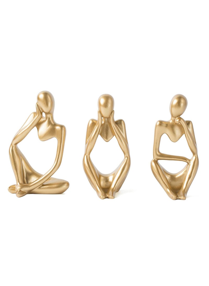 Home Office Figurines Decor - Gold Decor Thinker Statue Abstract Art Sculpture, Set Of 3, Gold - Image 1