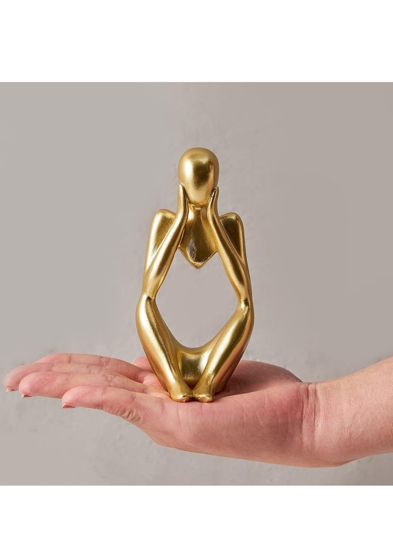 Home Office Figurines Decor - Gold Decor Thinker Statue Abstract Art Sculpture, Set Of 3, Gold - Image 4