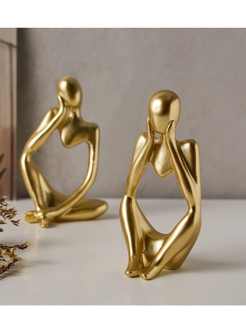 Home Office Figurines Decor - Gold Decor Thinker Statue Abstract Art Sculpture, Set Of 3, Gold - Image 5