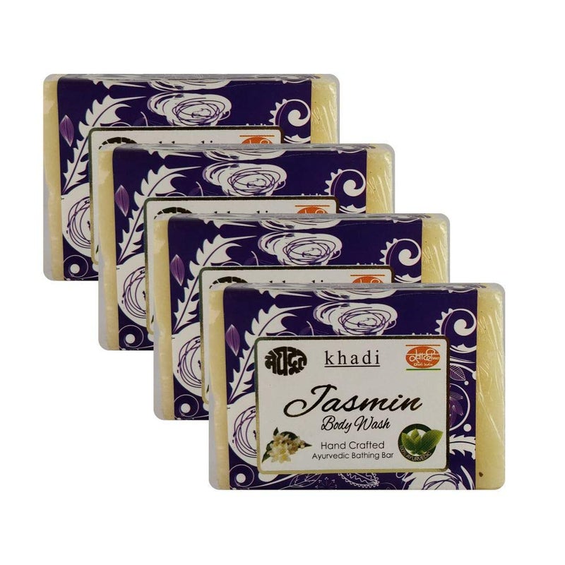 Meghdoot Jasmin Body Wash Soap khadi handmade ayurvedic bathing bar with natural jasmine extracts herbal body cleanser for soft smooth and moisturized skin 125gm Pack of 4 - Image 1