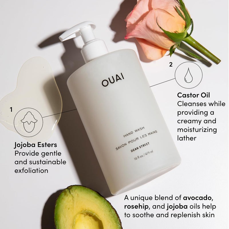 OUAI Hand Wash and Hand Lotion Set, Dean Street Scent - Moisturizes and Exfoliates with Daily Use - Made with Jojoba Esters, Avocado & Rosehip Oils (16 Fl Oz Each) - Image 3