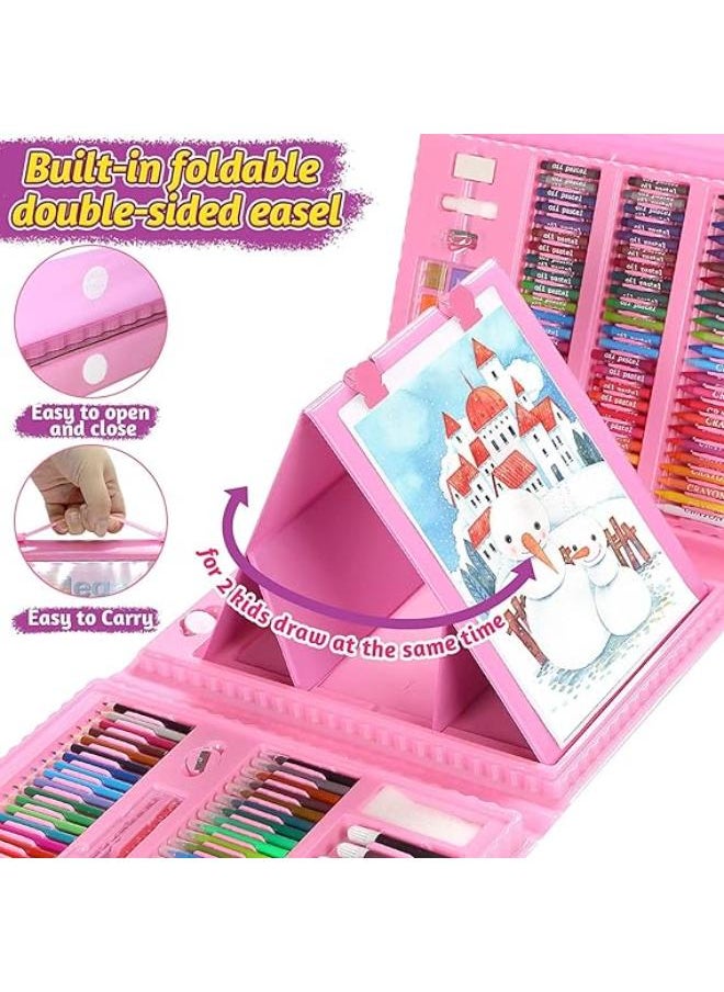 Generic Super Mega Art Supplies, 208 Pack Drawing Art kit Gifts for Girls Boys, Deluxe Art Case Gift with Double Sided Trifold Easel, Oil Pastels, Crayons, Colored Pencils, Watercolor Cakes (Pink/Blue)  - Image 3