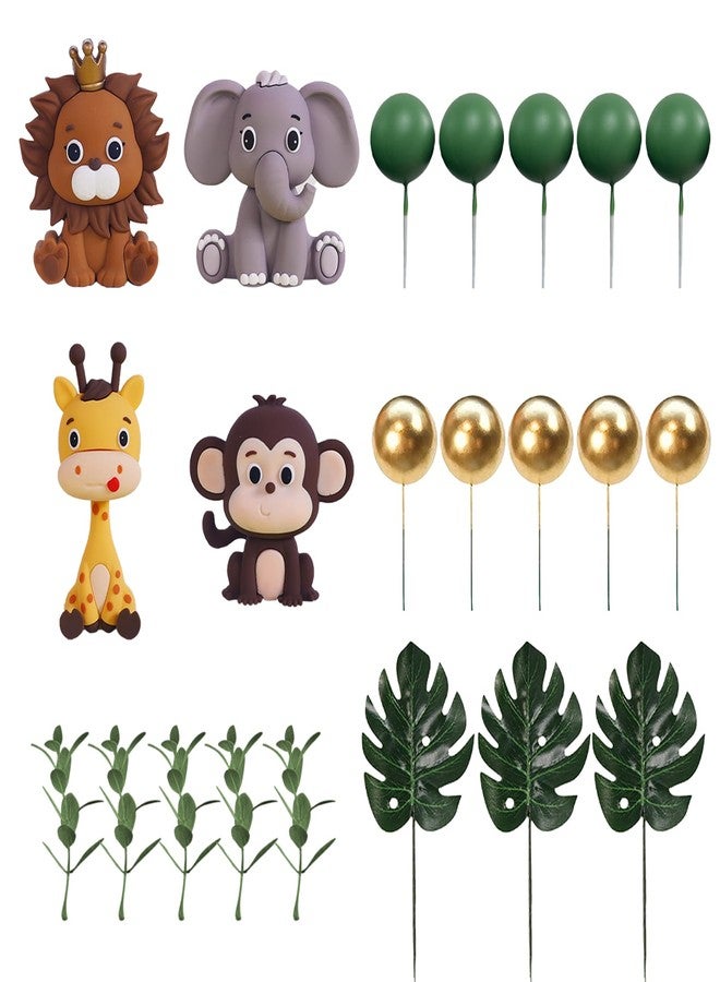 LEFUBABY Safari Animal Cake Toppers Jungle Wild Cake Decorations with Lion Giraffe Elephant Zebra for Wild Animals Themed Birthday Cake Decorations (Style 6) - Image 1