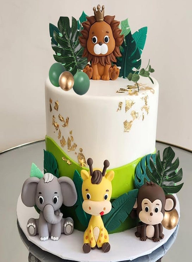 LEFUBABY Safari Animal Cake Toppers Jungle Wild Cake Decorations with Lion Giraffe Elephant Zebra for Wild Animals Themed Birthday Cake Decorations (Style 6) - Image 3