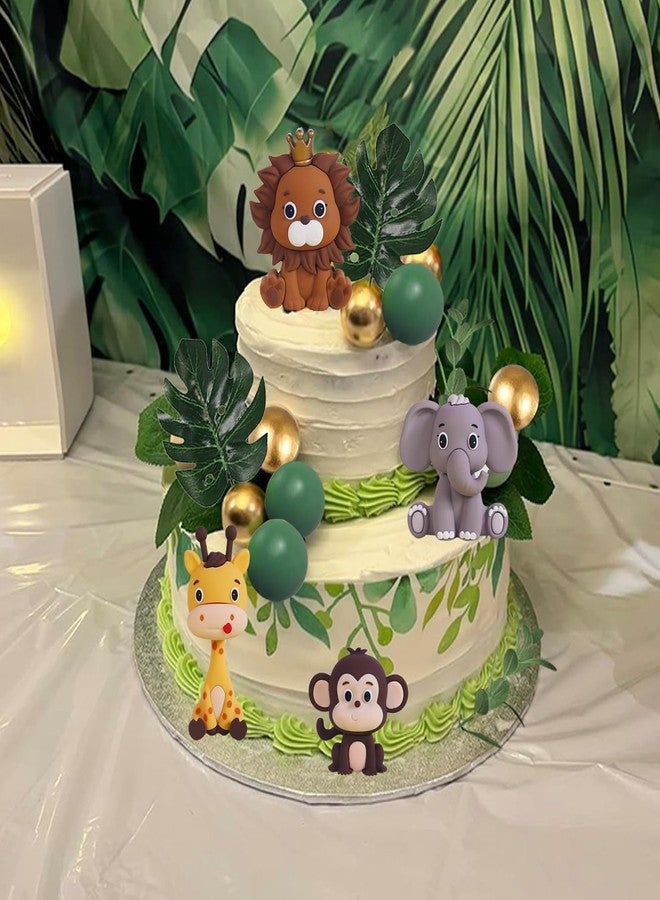 LEFUBABY Safari Animal Cake Toppers Jungle Wild Cake Decorations with Lion Giraffe Elephant Zebra for Wild Animals Themed Birthday Cake Decorations (Style 6) - Image 4