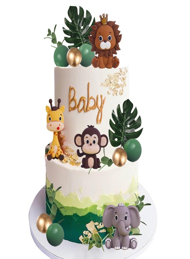 LEFUBABY Safari Animal Cake Toppers Jungle Wild Cake Decorations with Lion Giraffe Elephant Zebra for Wild Animals Themed Birthday Cake Decorations (Style 6) - Image 5