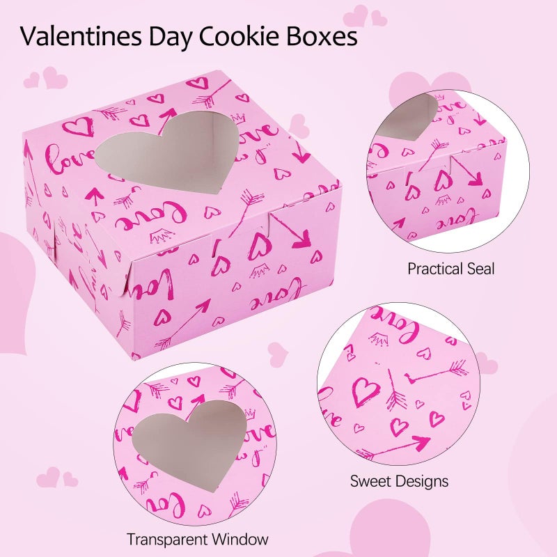 Fovths 36 Pack Valentines Day Cookie Boxes with Window Cupcake Bakery Boxes 4.5 x 4.5 x 2.5 Inch Hearts Goody Candy Container Box with Tags and Rope for Cupcakes, Doughnuts, Gifts Giving - Image 3