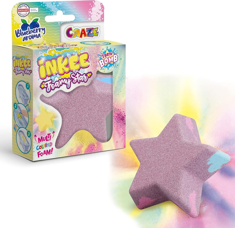 إنكي INKEE Craze Foamy Star Star Bomb Blueberry Foaming Child Toy Bath Balls Yellow or Purple Baby Bath 28070, Multi-Coloured إنكي كريز فومي ستار ستار بومب بلوبيري فومينج تشايلد توي باث بولز يلو أور بيربل بيبي باث 28070، ملون - Image 1