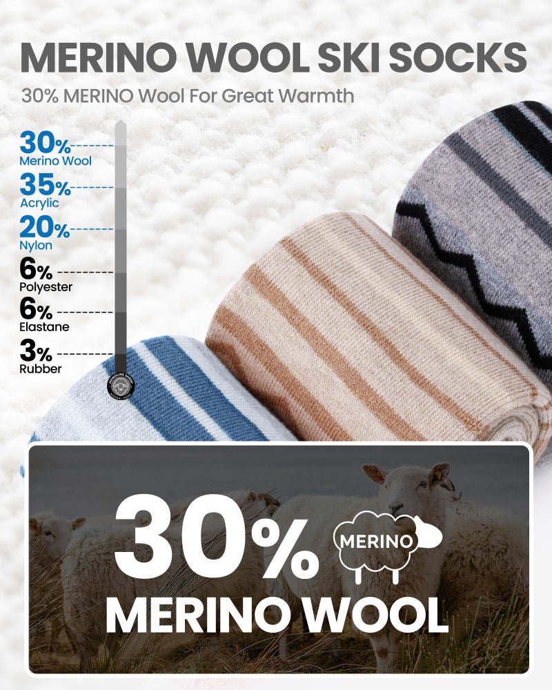 OutdoorMaster Ski Socks, Merino Wool Ski Socks for Men & Women, Thermal Winter Warm & Breathable Snowboarding Socks for Cold Weather, Over The Calf Non-Slip Cuff, Machine Washable - Image 2