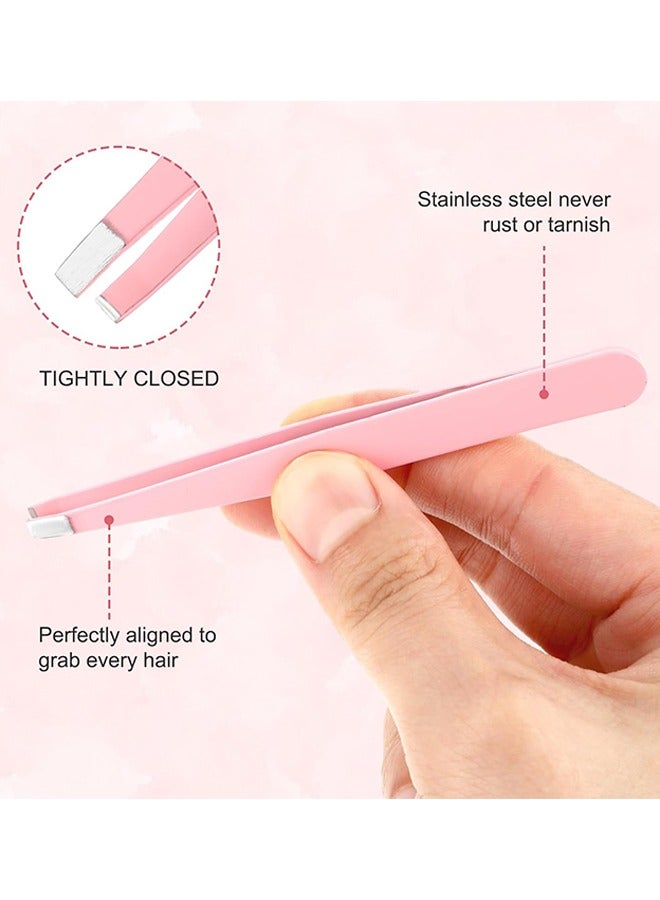 6 قطع من ملاقط الحواجب الوردية الاحترافية من الفولاذ المقاوم للصدأ لإزالة شعر الوجه، مجموعة نتف الحواجب الدقيقة مع حقيبة جلدية للنساء شعر الحواجب الناشئ تحت الجلد - Image 3