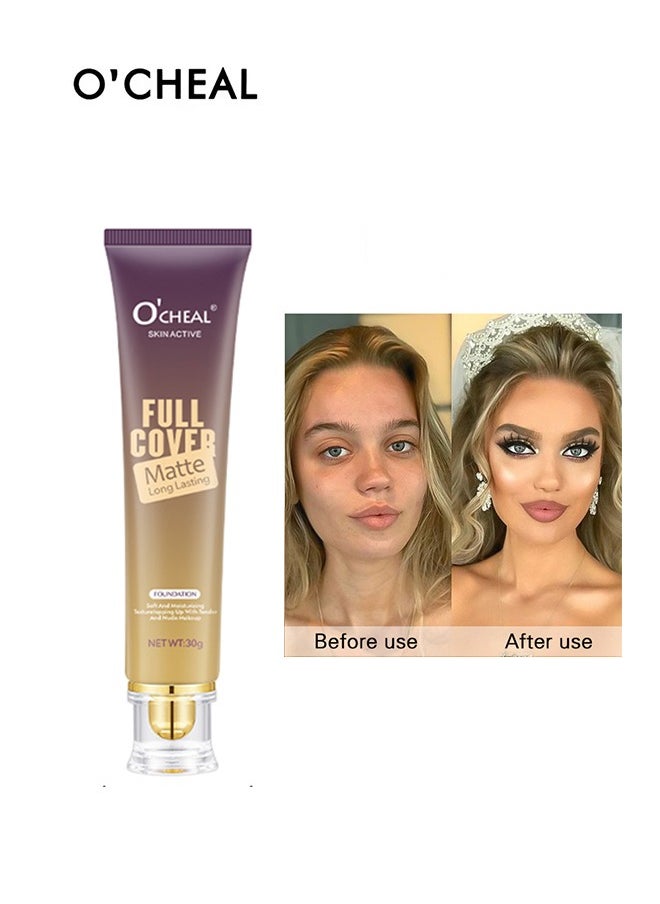 OCHEAL Skin Active Full Cover Matte Long Lasting Foundation ,Instant Anti-Aging Liquid Foundation For Perfect Long Lasting Performance BB Cream Scrub Makeup 30g(#Natural)  - Image 1