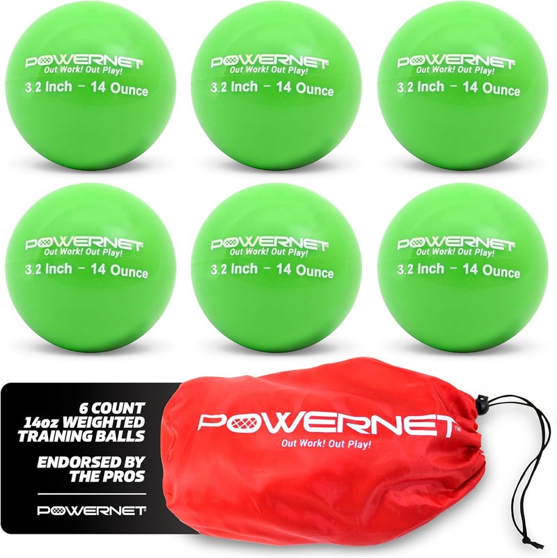 PowerNet 3.2" 6 Pack Weighted Training Balls for Hitting Batting, Build Strength & Muscle, Improve Technique, Training Equipment for Throwing, 12 to 20 oz Softball Size Weighted Balls - Image 1