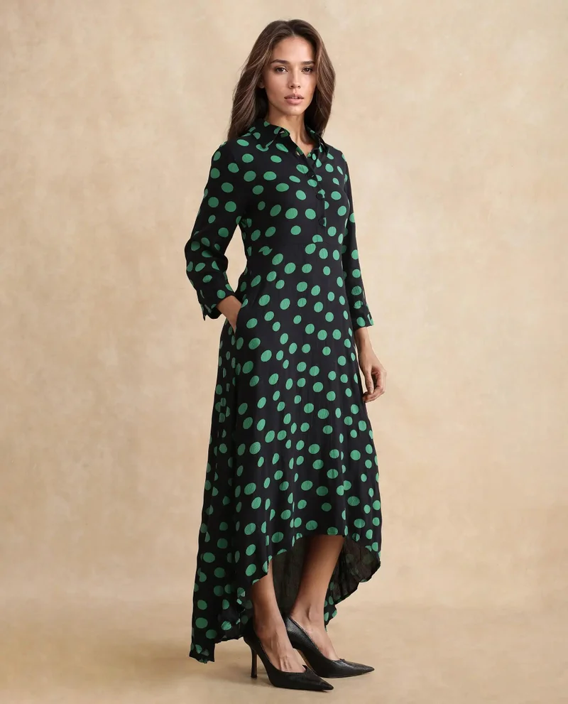 Rareism Women's Polka Dot High-Low Maxi Dress