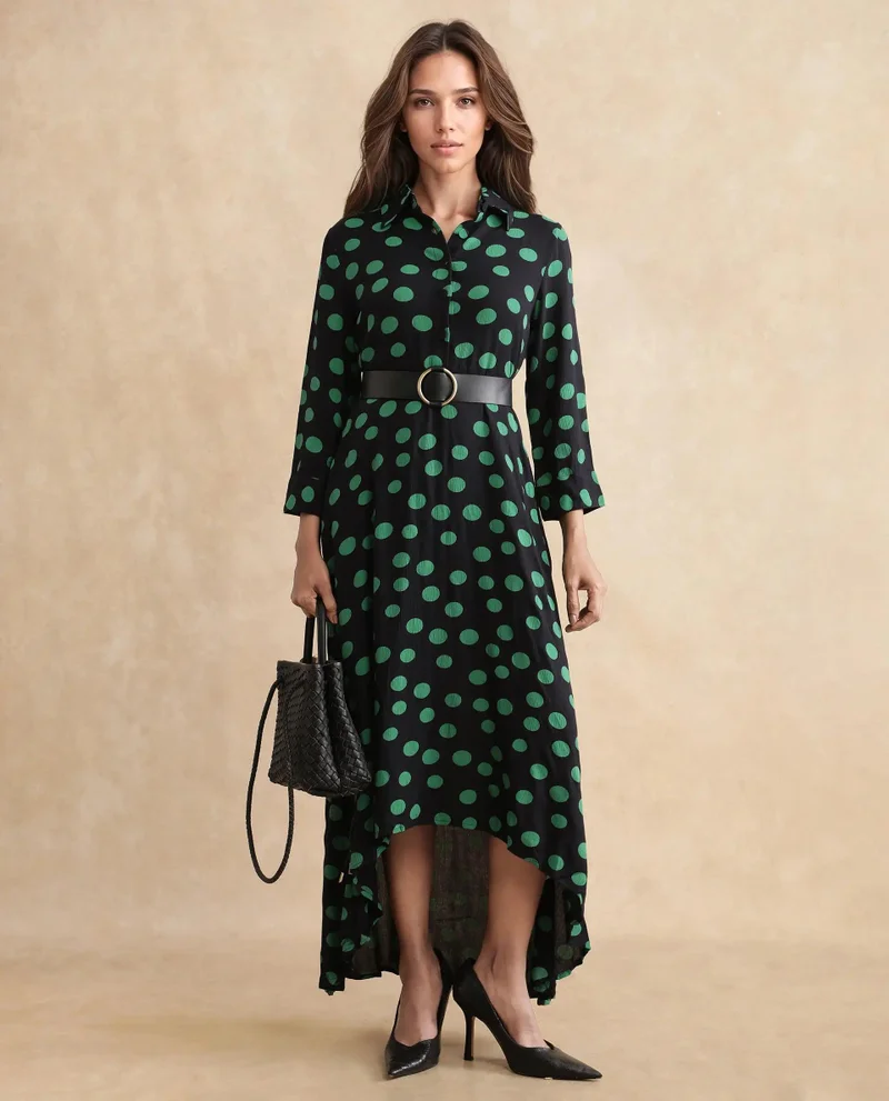ريريزم Women's Polka Dot High-Low Maxi Dress