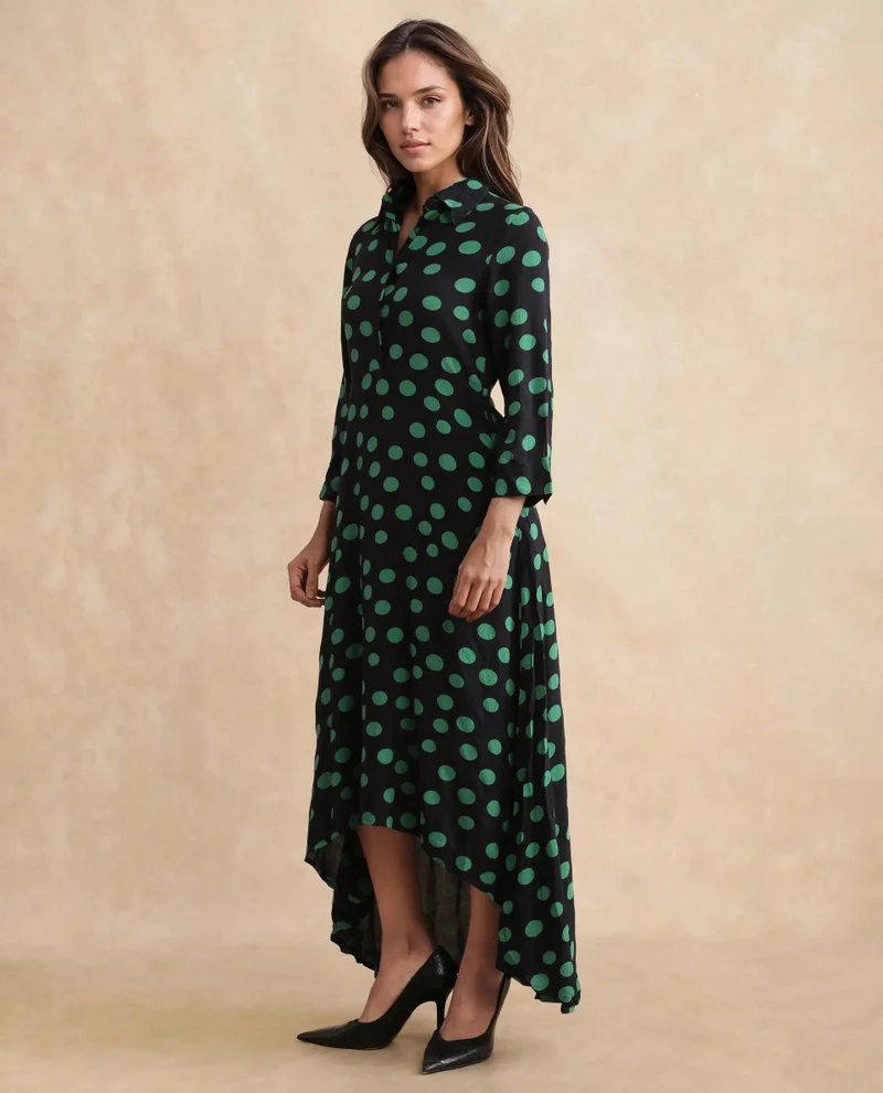 Rareism Women's Polka Dot High-Low Maxi Dress