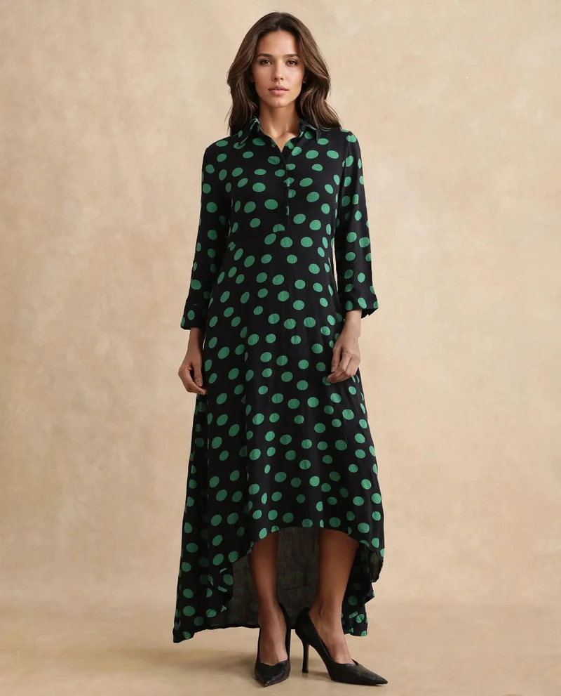 Rareism Women's Polka Dot High-Low Maxi Dress